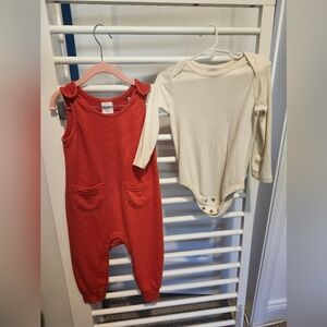 Orange Overalls and Cream Onesie Set